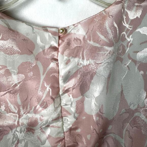 Vintage 80s Von Bramlett Pink Floral Metallic Secretary Dress Size Medium - Picture 4 of 10